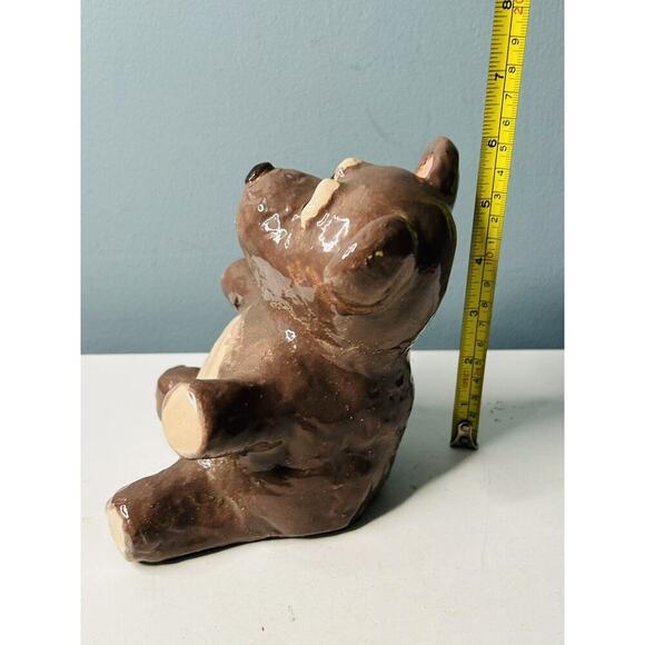 Vintage 6” Tall Brown Bear Figurine Hand Painted Signed 1981 Door Stopper Heavy - Picture 4 of 11